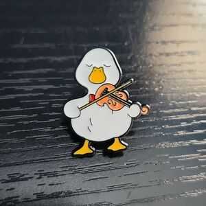 Cute White Duck Playing Violin Enamel Pin